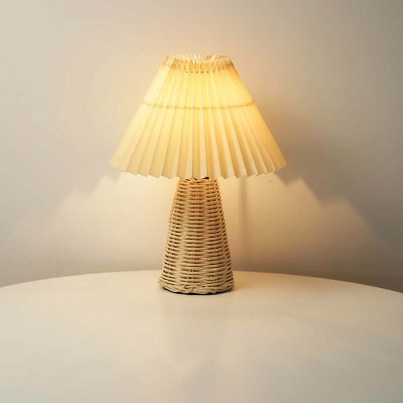 Nordic Pleated Night Lamp - Soft LED Night Light with Rattan Base 6