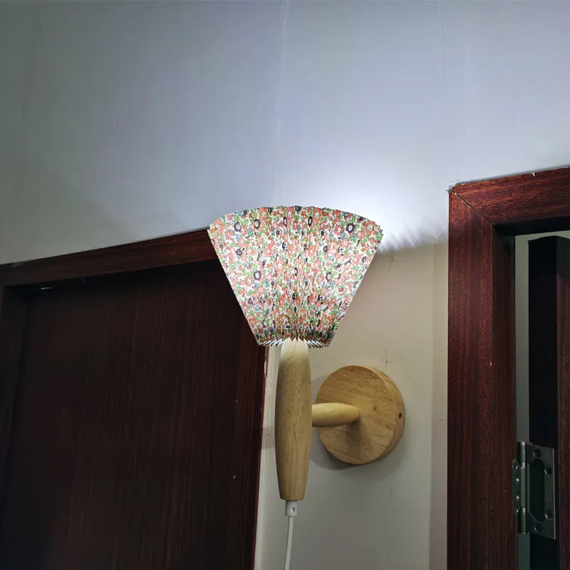 Nordic Style Wood Wall Sconce with Pleated Fabric Shade – Energy Efficient Wall Lighting for Cozy Atmosphere 2