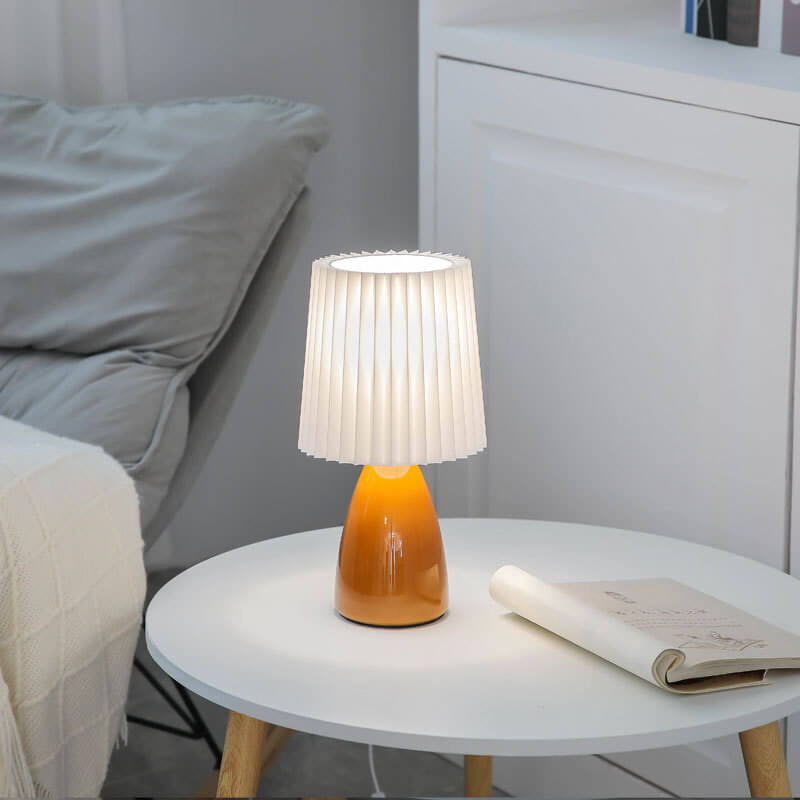 Nordic Table Lamp with Pleated Shade and Glass Base – Elegant Minimalist Design for Bedside, Desk, and Nightstand 2
