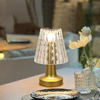 Decorative table lamp on a table with a blurred background