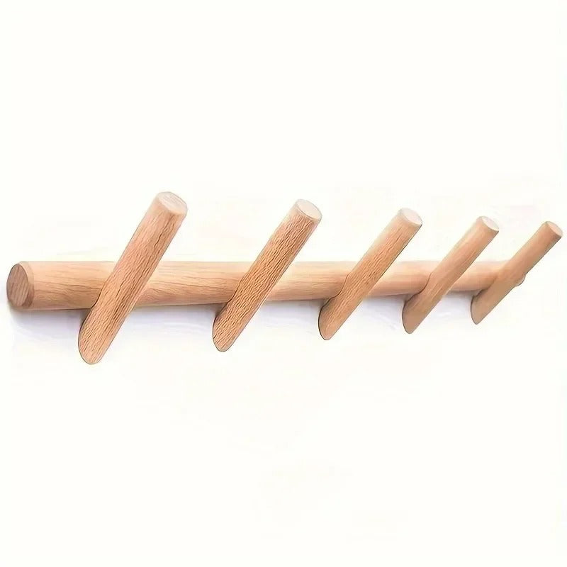 Oak Coat Rack - Wall Mounted Organizer with 5 Durable Coat Hooks 3