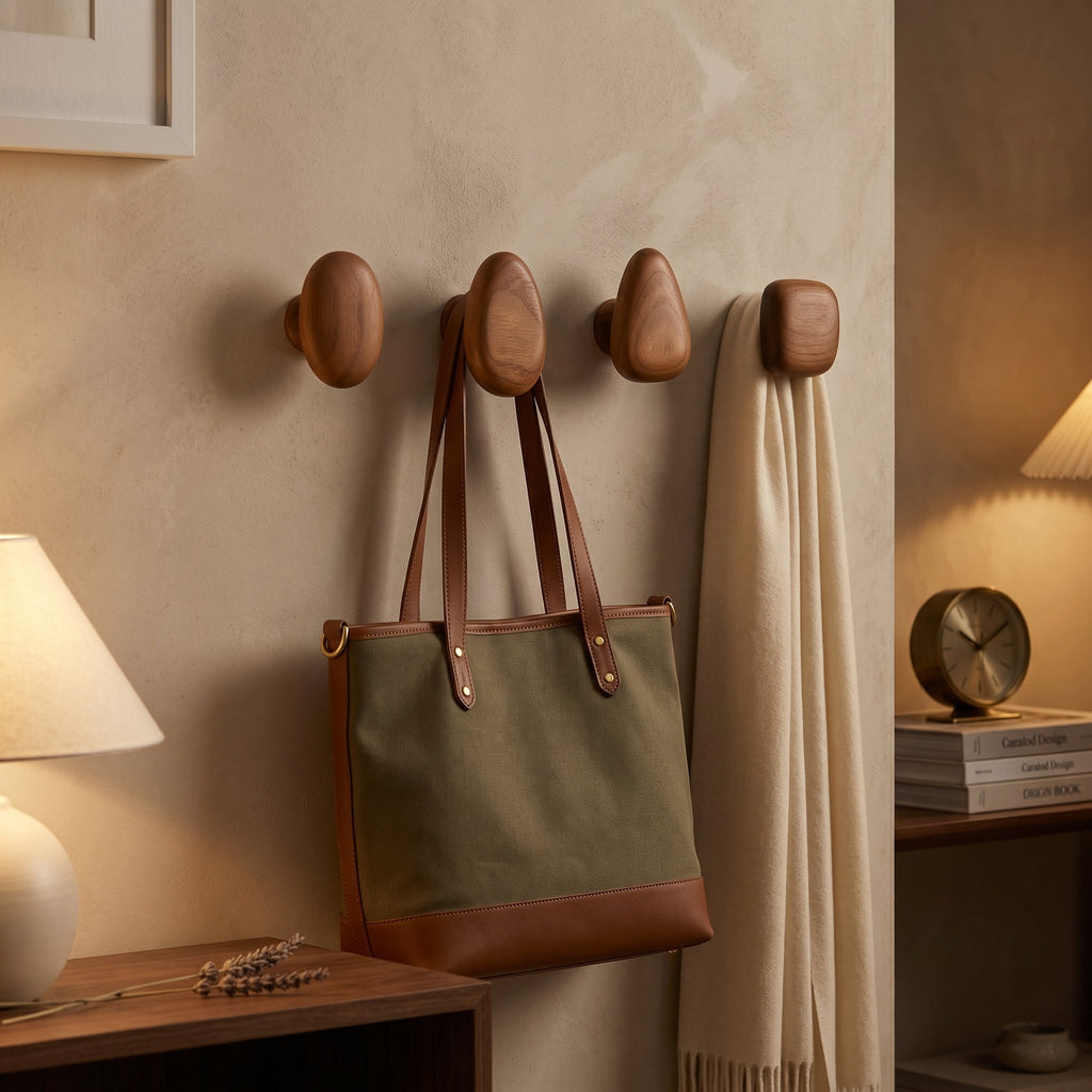 Oak Pebble Wall Hooks - Natural Wood Coat Hooks for Wall Storage 0