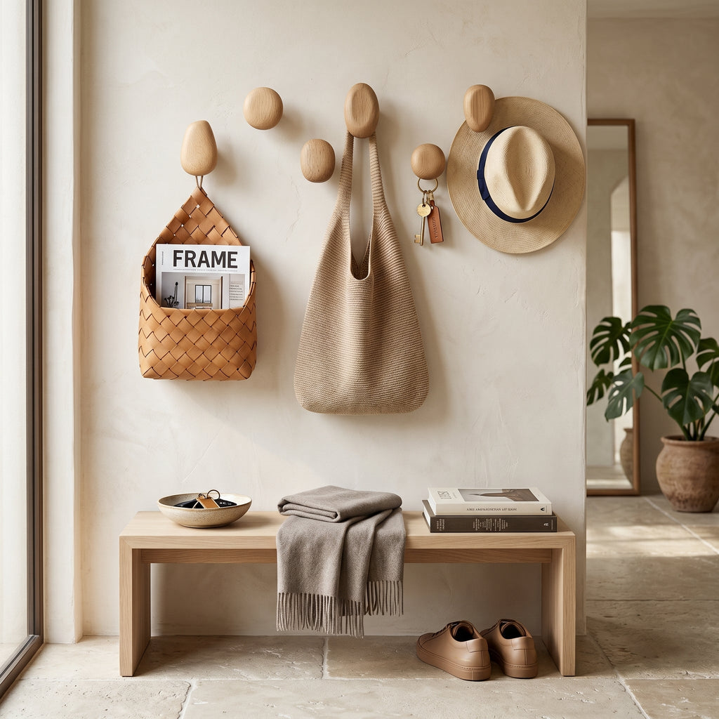 Oak Pebble Wall Hooks - Natural Wood Coat Hooks for Wall Storage 2