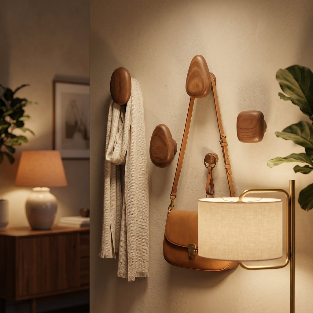 Oak Pebble Wall Hooks - Natural Wood Coat Hooks for Wall Storage 3