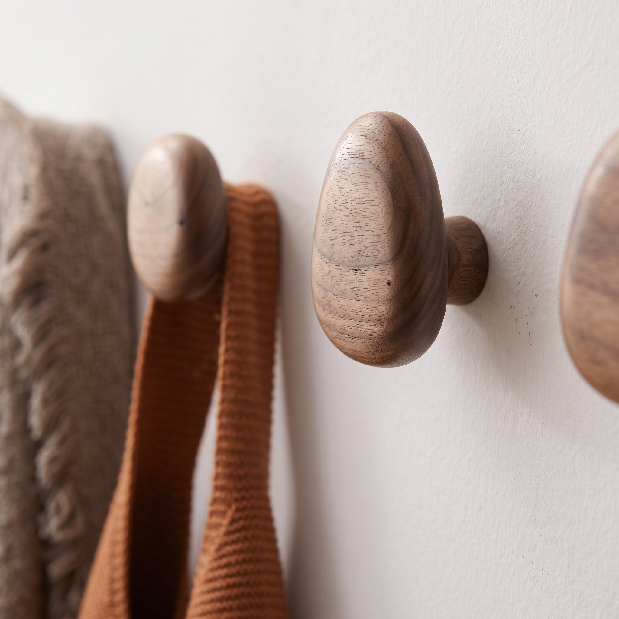 Oak Pebble Wall Hooks - Natural Wood Coat Hooks for Wall Storage 4