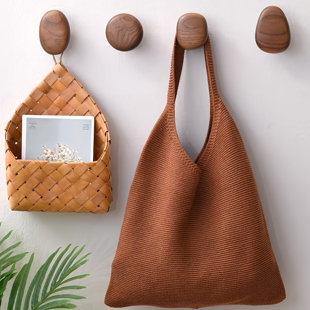 Oak Pebble Wall Hooks - Natural Wood Coat Hooks for Wall Storage 5