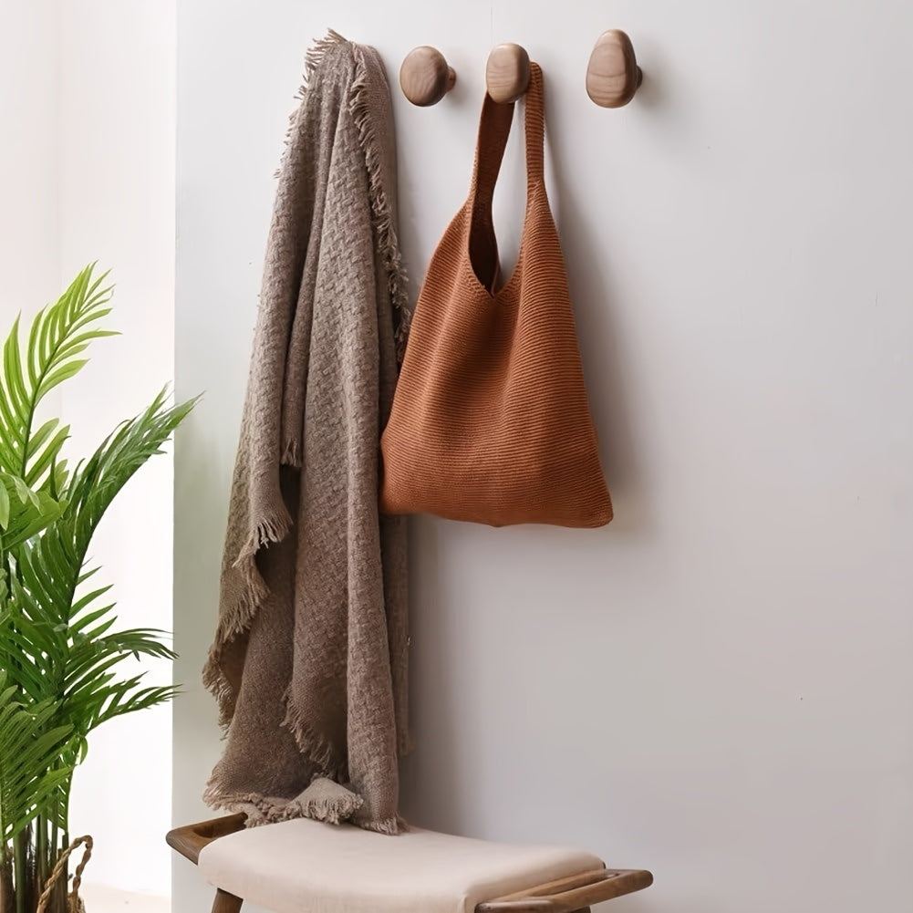Oak Pebble Wall Hooks - Natural Wood Coat Hooks for Wall Storage 7