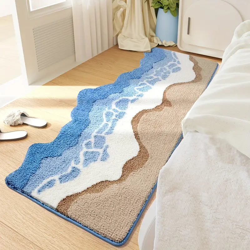 Ocean Waves Microfiber Bath Mat – Soft High-Pile Non-Slip Bathroom Mat with Anti-Slip Backing – Machine Washable and Quick Drying 1