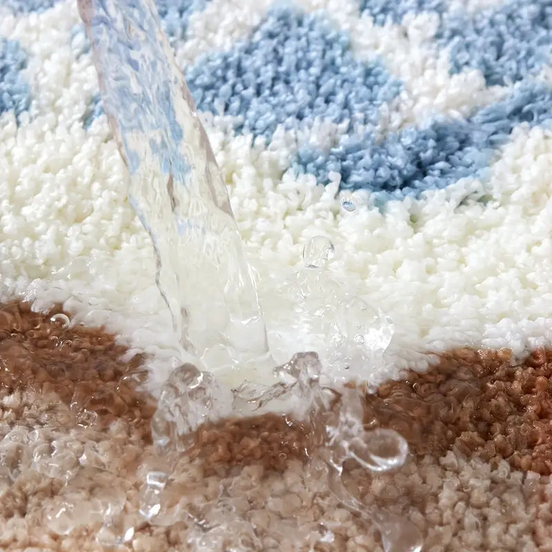 Ocean Waves Microfiber Bath Mat – Soft High-Pile Non-Slip Bathroom Mat with Anti-Slip Backing – Machine Washable and Quick Drying 5