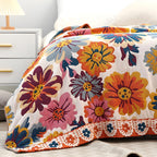 Organic Cotton Blanket - Soft, Reversible Floral Design for Summer Comfort 1