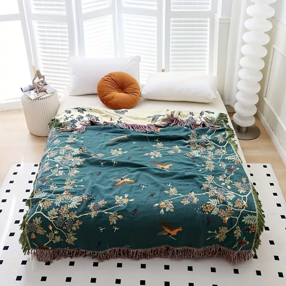 Ornate Cotton Blanket - Soft Multi-Layer Gauze with Jacquard Design 0