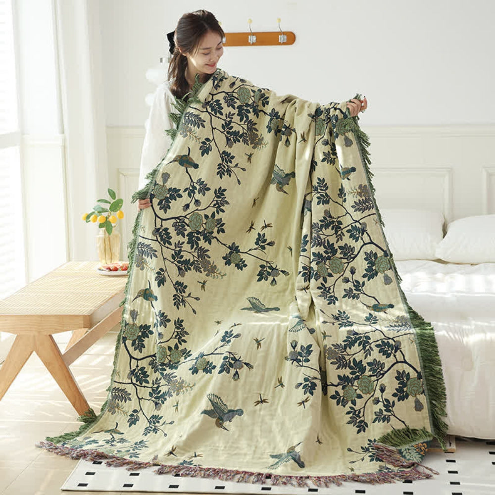 Ornate Cotton Blanket - Soft Multi-Layer Gauze with Jacquard Design 1