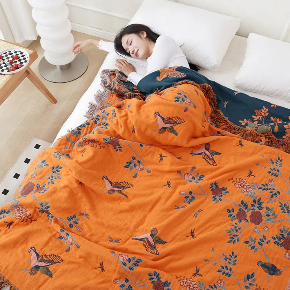 Ornate Cotton Blanket - Soft Multi-Layer Gauze with Jacquard Design 2