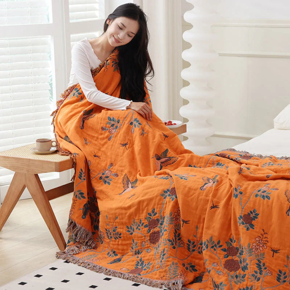 Ornate Cotton Blanket - Soft Multi-Layer Gauze with Jacquard Design 3