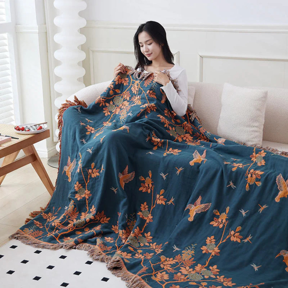 Ornate Cotton Blanket - Soft Multi-Layer Gauze with Jacquard Design 6