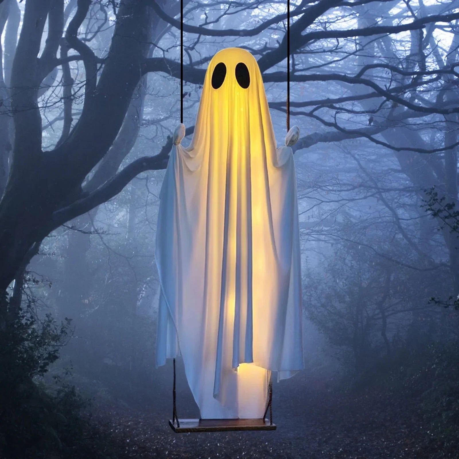 Outdoor Hanging Ghost Swing Decoration - Warm LED Halloween Decoration 0