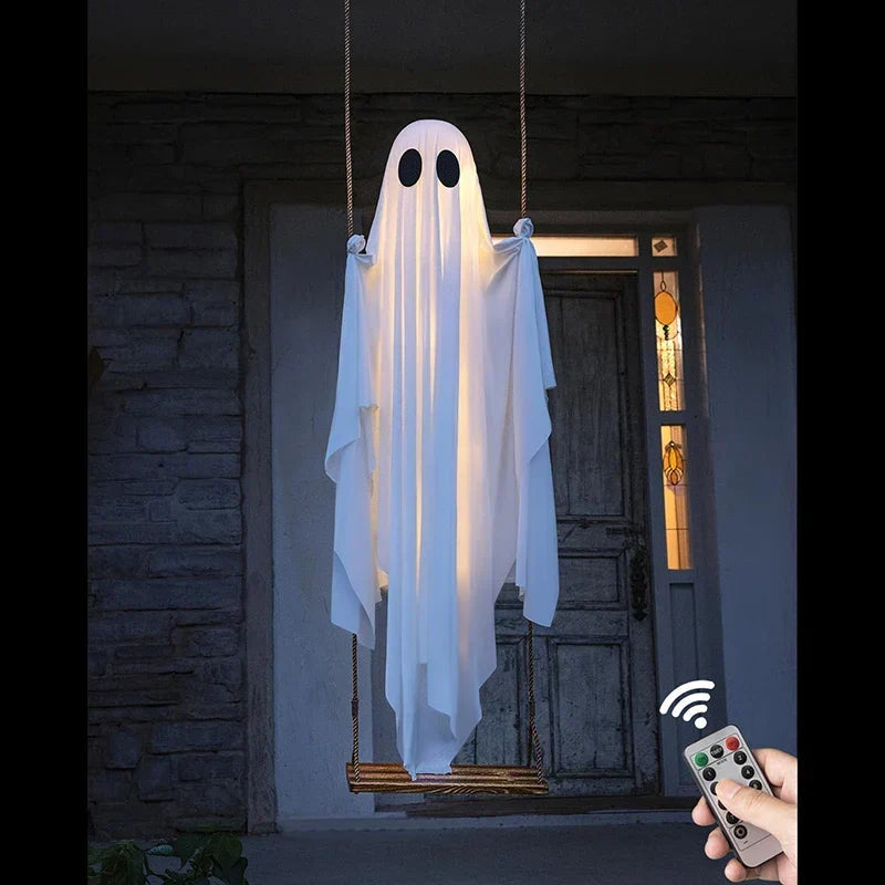 Outdoor Hanging Ghost Swing Decoration - Warm LED Halloween Decoration 1