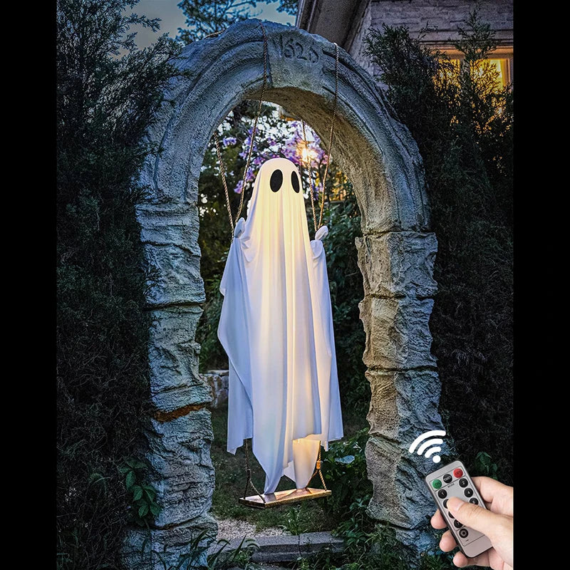 Outdoor Hanging Ghost Swing Decoration - Warm LED Halloween Decoration 3