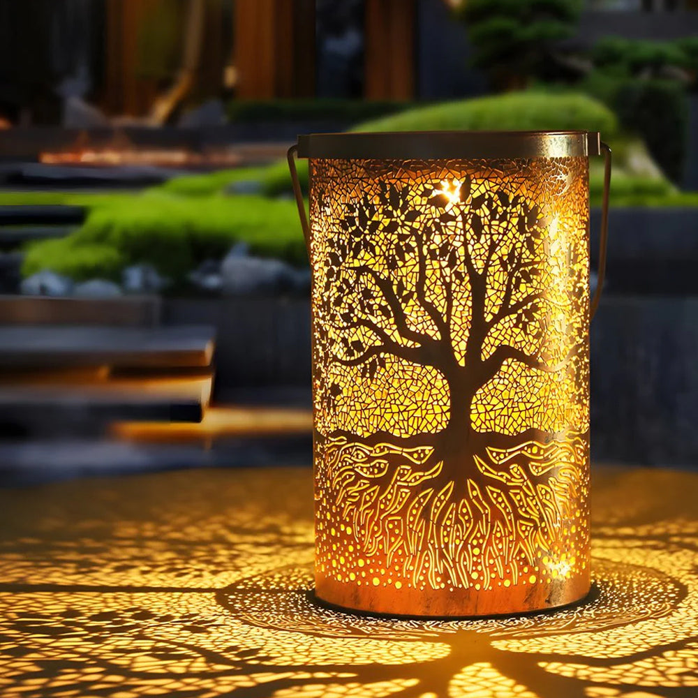 Outdoor Solar Lantern - IP55 Waterproof Garden Lantern with Tree Pattern 0