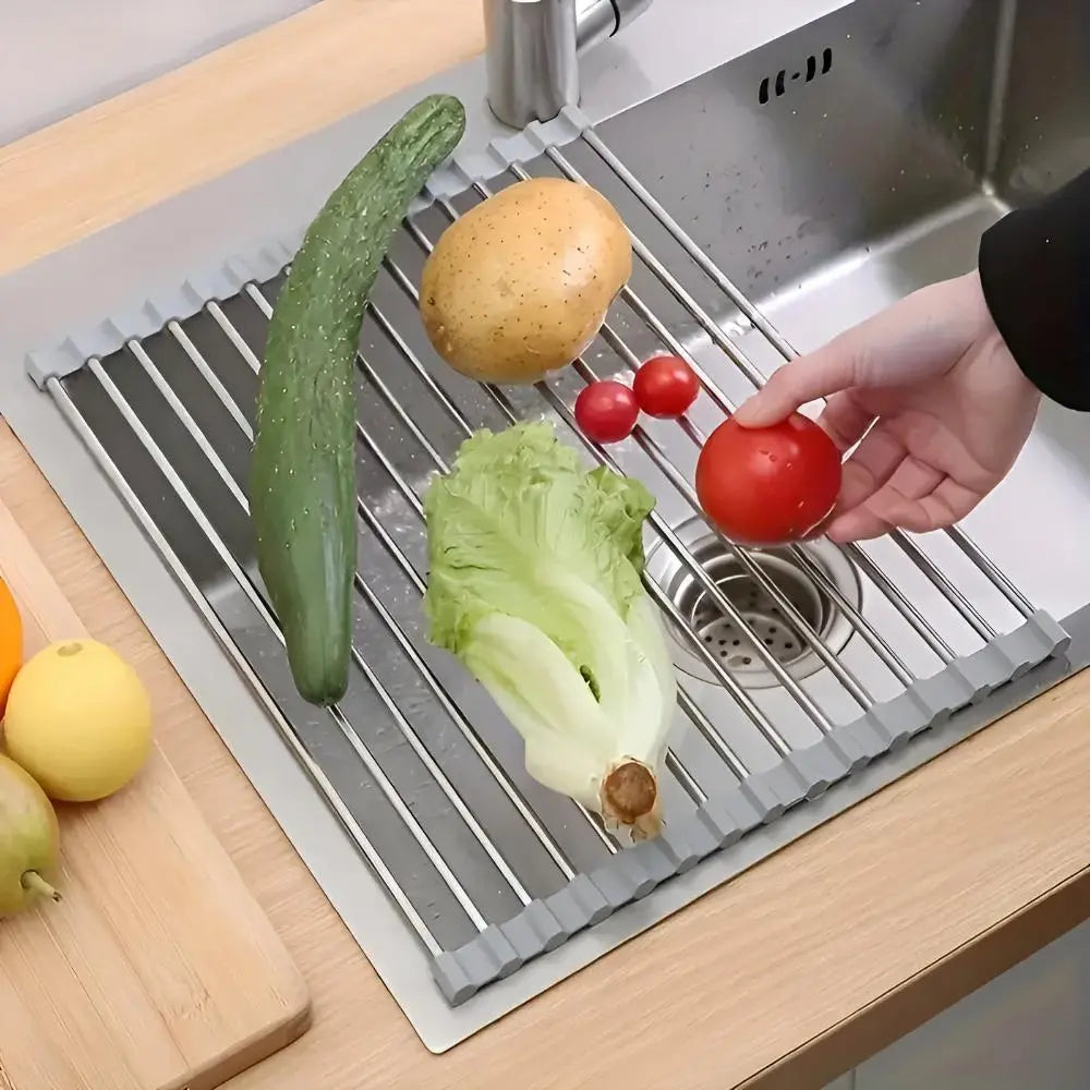 Over The Sink Dish Drying Rack, Stainless Steel Roll Up Drainer, 18x9 Inch Compact Design for Space-Saving Kitchen Use 4