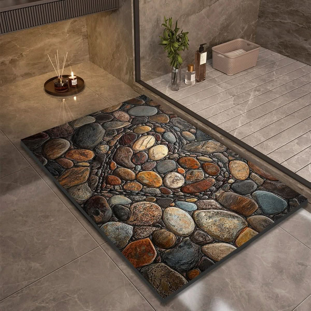 Bath Mat Diatomaceous Earth Non Slip Pebble Stone 1