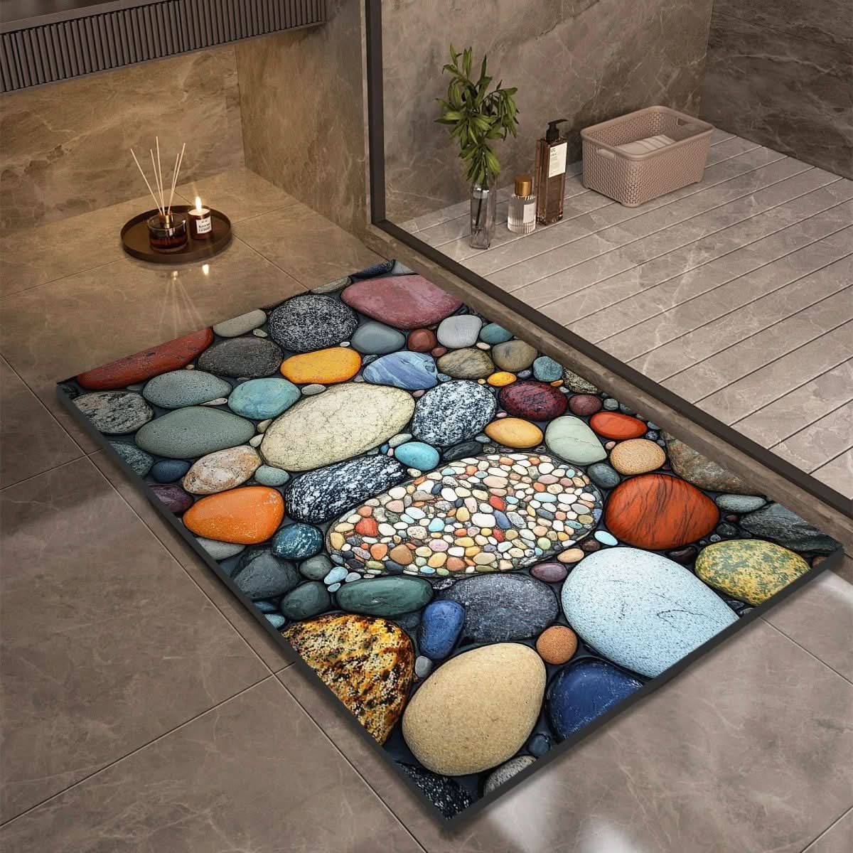 Bath Mat Diatomaceous Earth Non Slip Pebble Stone 3