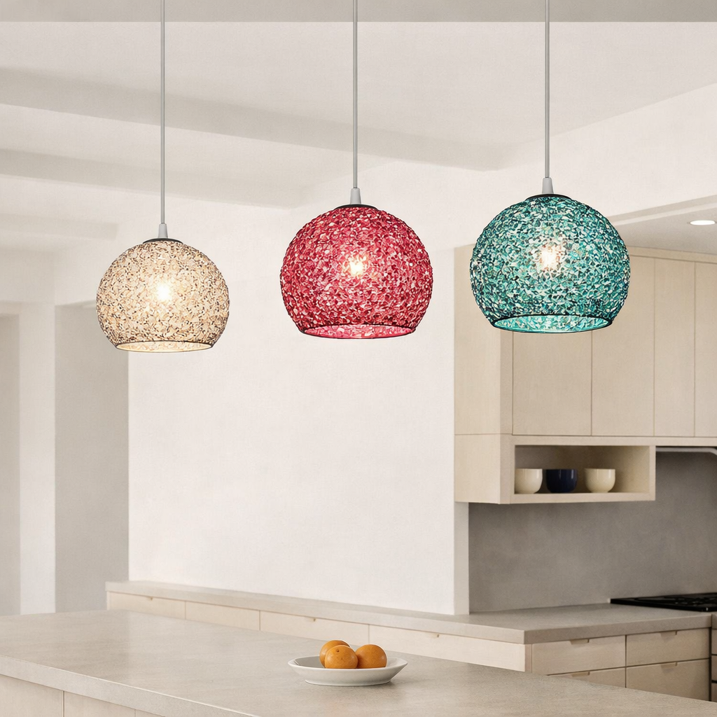 Pendant Light Aluminum E26 Base 18 cm Width Adjustable Cord Black Silver Gold Blue Green 1