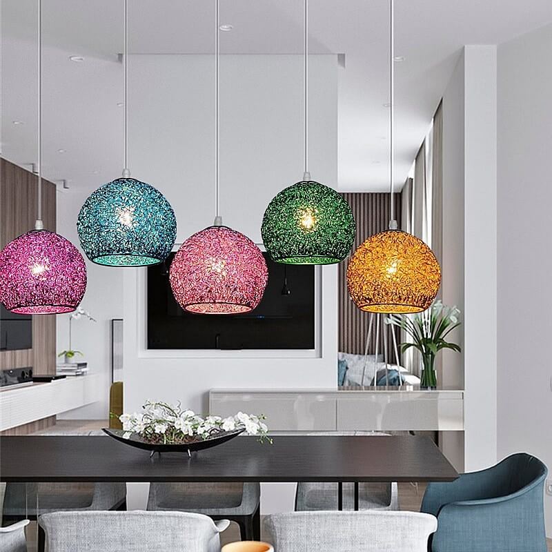 Pendant Light Aluminum E26 Base 18 cm Width Adjustable Cord Black Silver Gold Blue Green 2