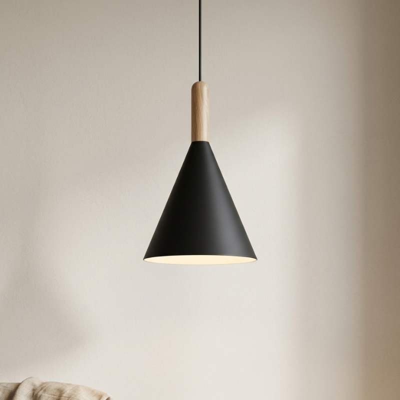 Pendant Light Metal Wood Accent E27 LED Hardwired 90 to 260V, Stylish Kitchen Lighting