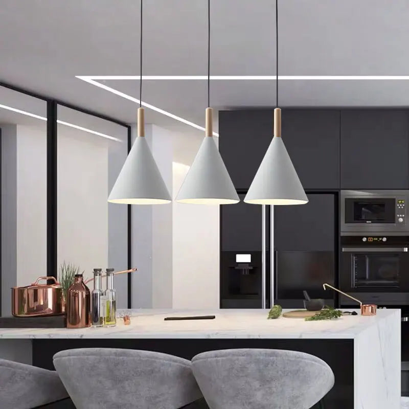 Pendant Light Metal Wood Accent E27 LED Hardwired 90 to 260V, Stylish Kitchen Lighting 4