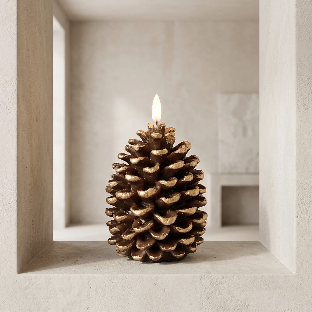 Pine Cone LED Candle Warm Yellow Flameless Paraffin Indoor 1