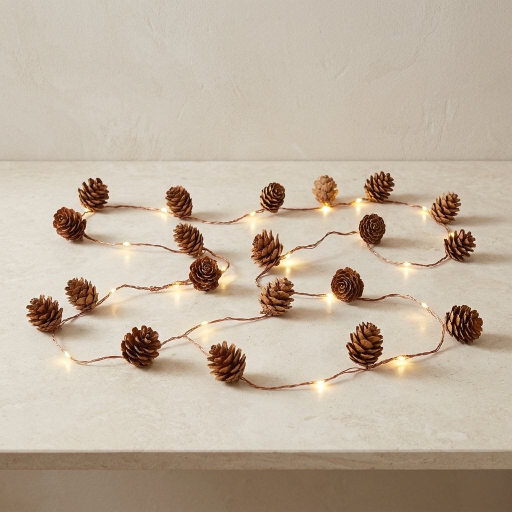 Pinecone String Lights 6ft 20 LED Warm White Battery 1