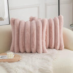 Pink Faux Fur Throw Pillow Covers 18x18 - Soft Velvet Decorative Set of 2 0