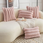 Pink Faux Fur Throw Pillow Covers 18x18 - Soft Velvet Decorative Set of 2 3