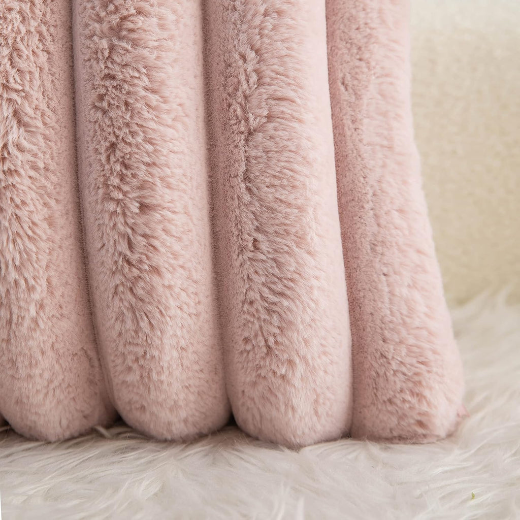 Pink Faux Fur Throw Pillow Covers 18x18 - Soft Velvet Decorative Set of 2 4