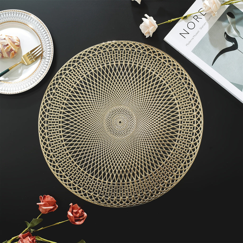 Placemats PVC Round 38 cm Geometric Cut Out Gold Rose Gold Set 2