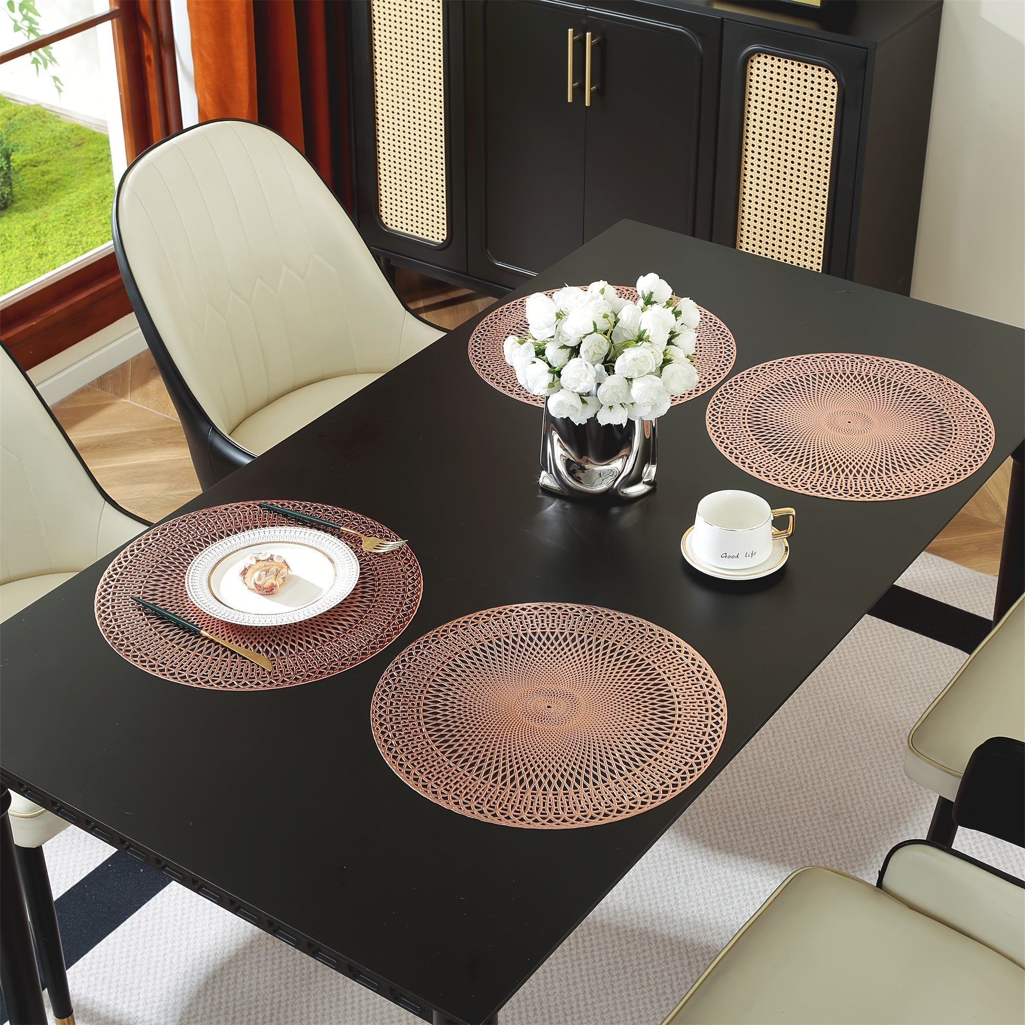 Placemats PVC Round 38 cm Geometric Cut Out Gold Rose Gold Set 4