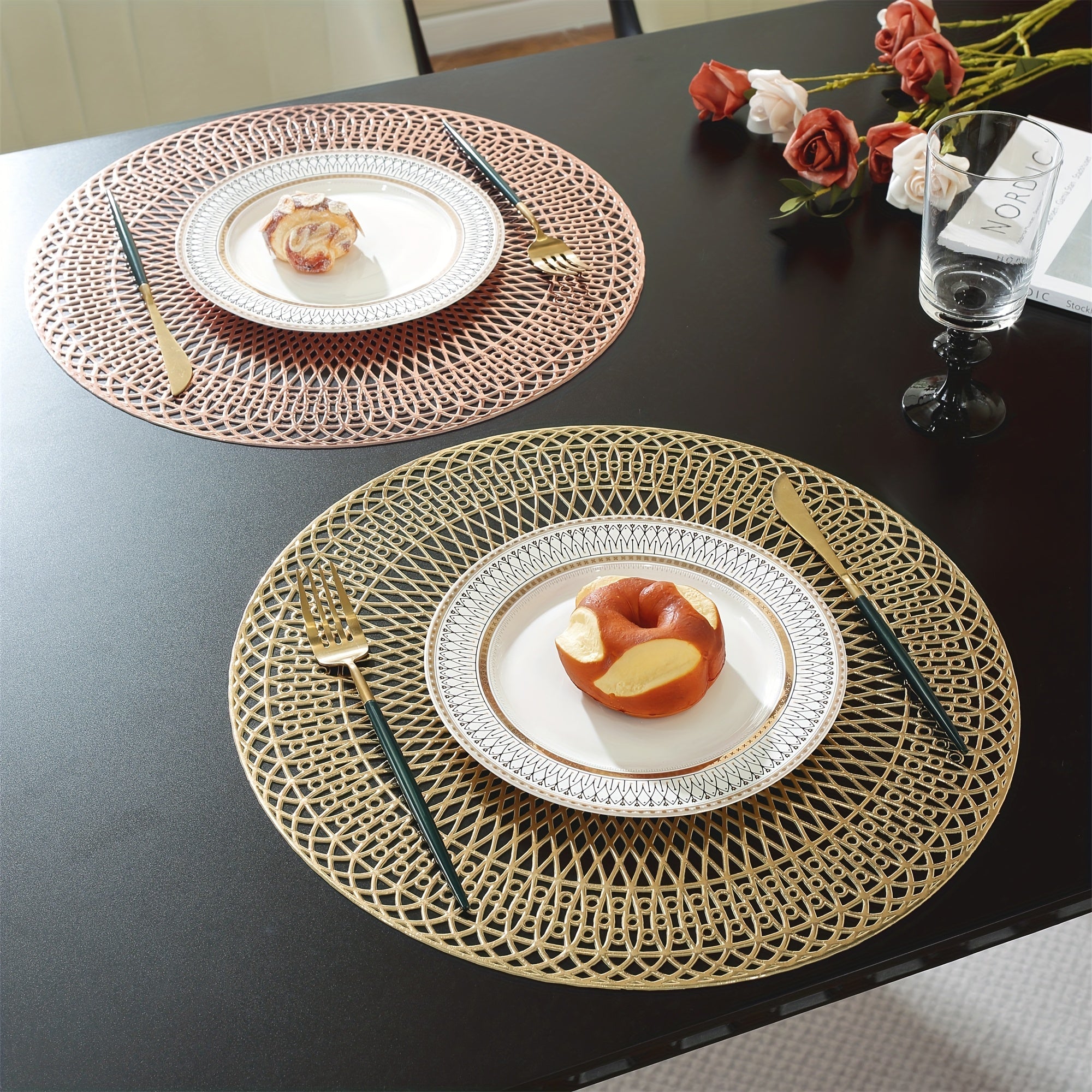 Placemats PVC Round 38 cm Geometric Cut Out Gold Rose Gold Set 5