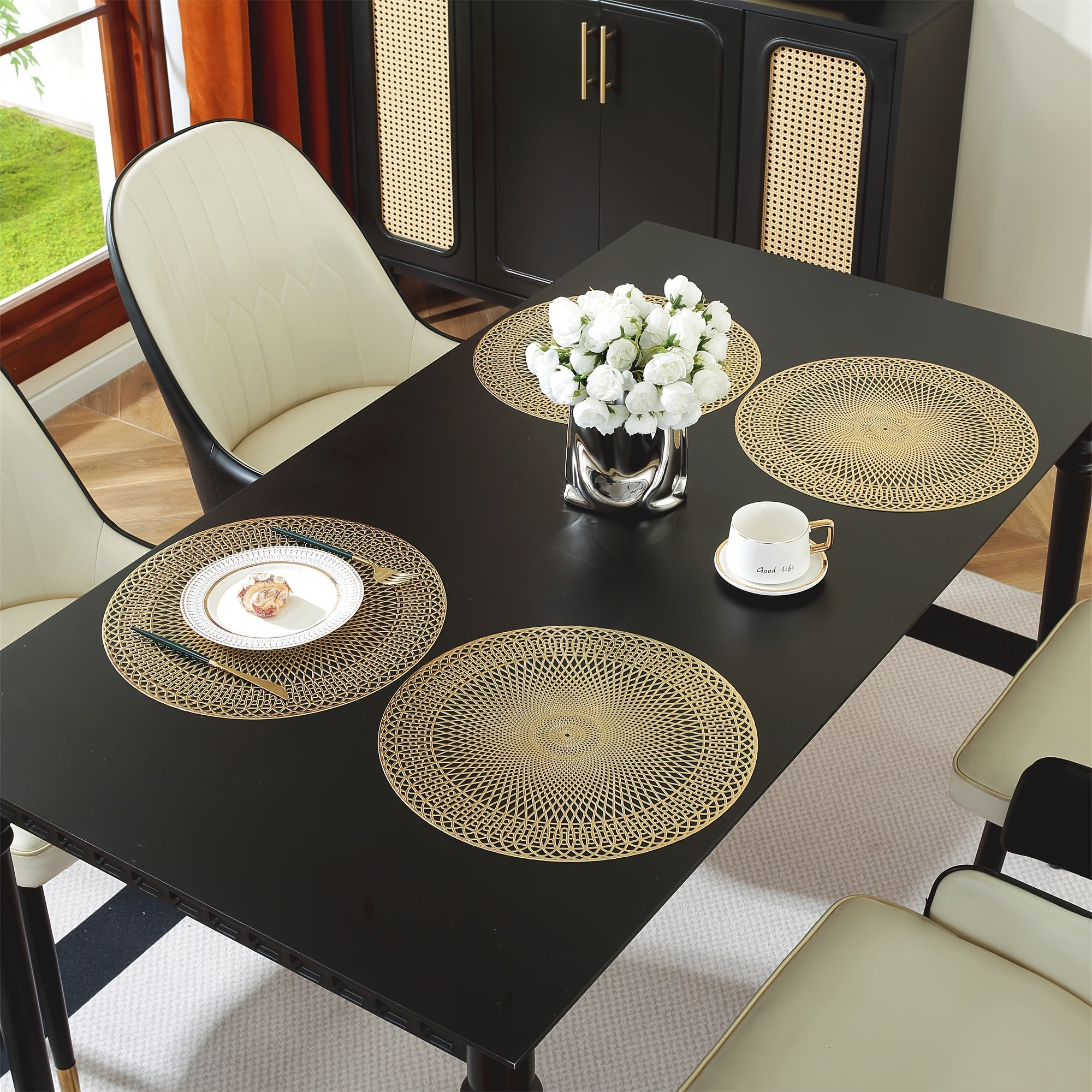 Placemats PVC Round 38 cm Geometric Cut Out Gold Rose Gold Set 7