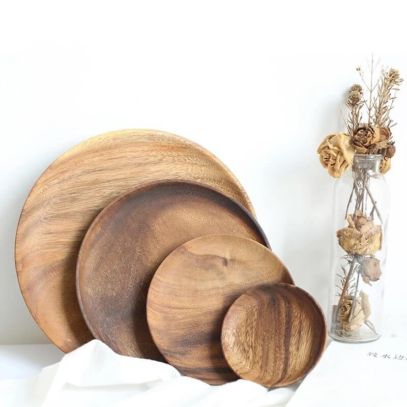 Plate Acacia Wood Handcrafted Natural Finish Wave Groove 5
