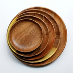 Plate Acacia Wood Handcrafted Natural Finish Wave Groove 6