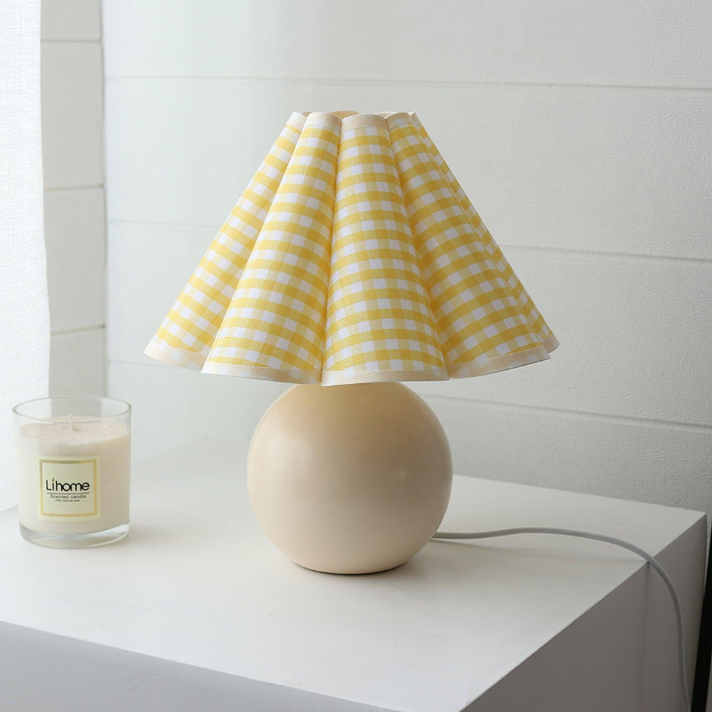 Pleated Table Lamp - Vintage Linen Shade & Ceramic Base, 11 0