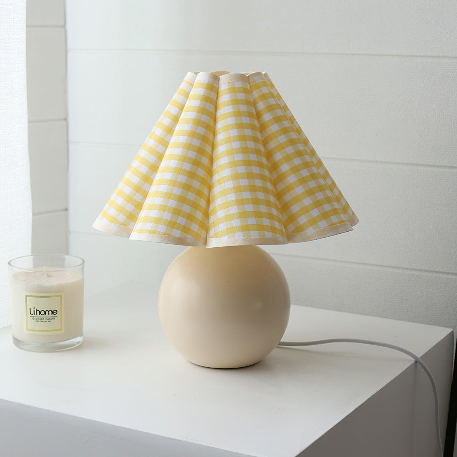 Pleated Table Lamp - Vintage Linen Shade & Ceramic Base, 11 0