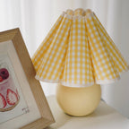 Pleated Table Lamp - Vintage Linen Shade & Ceramic Base, 11 2