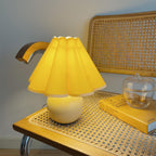 Pleated Table Lamp - Vintage Linen Shade & Ceramic Base, 11 3