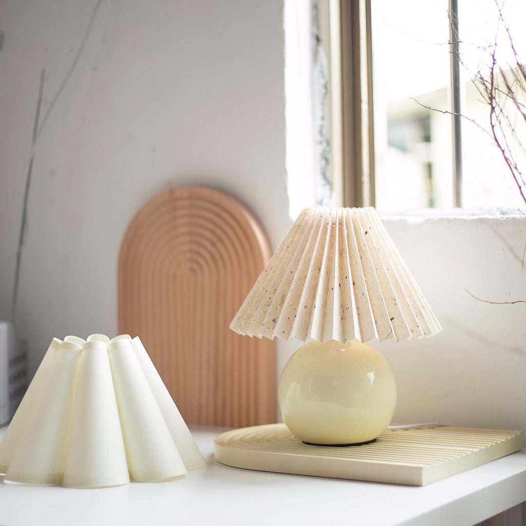 Pleated Table Lamp - Vintage Linen Shade & Ceramic Base, 11 4