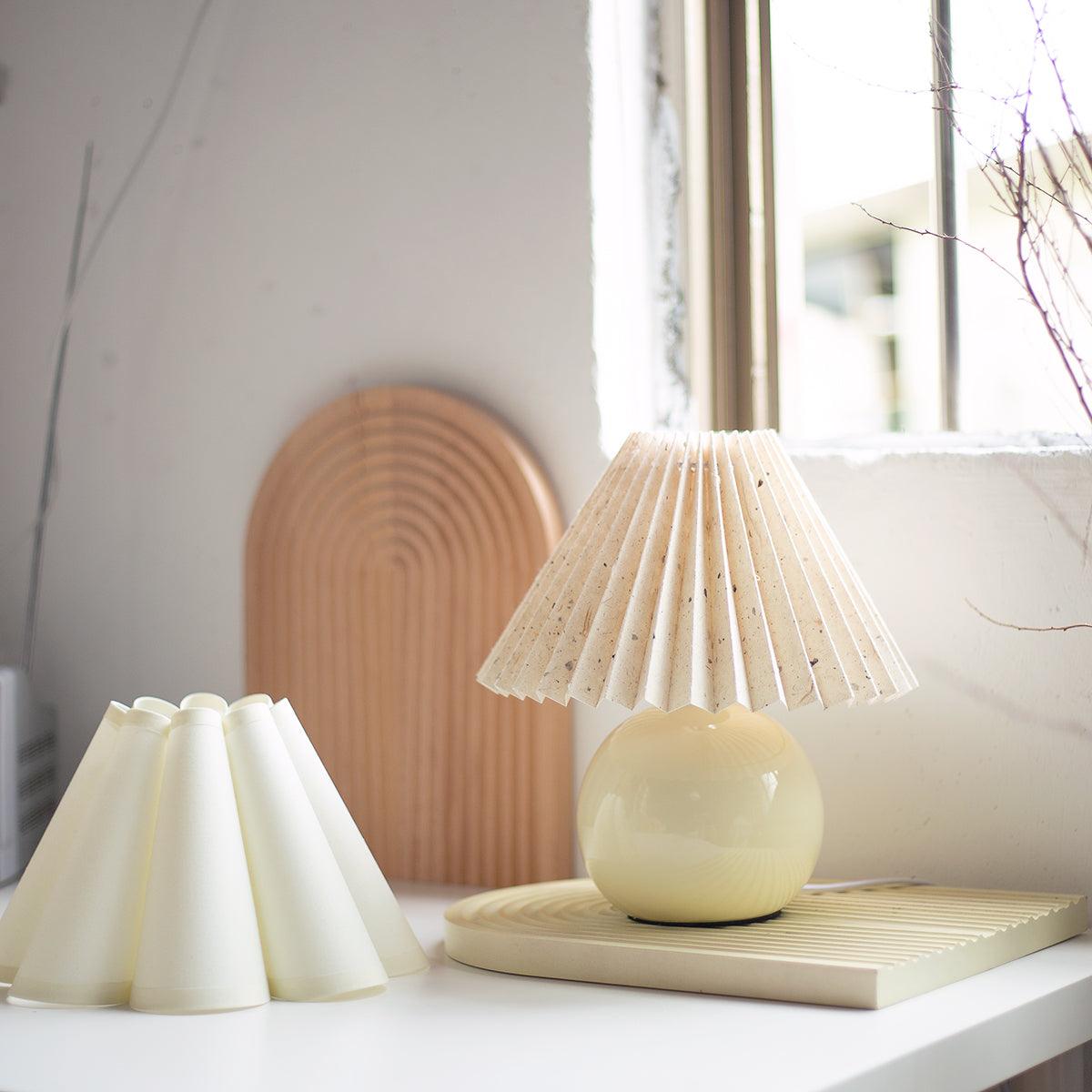 Pleated Table Lamp - Vintage Linen Shade & Ceramic Base, 11 4