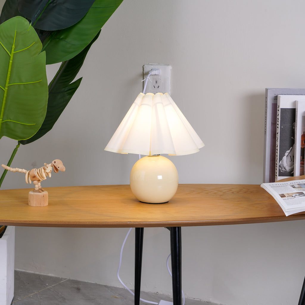 Pleated Table Lamp - Vintage Linen Shade & Ceramic Base, 11 7
