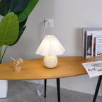 Pleated Table Lamp - Vintage Linen Shade & Ceramic Base, 11 8