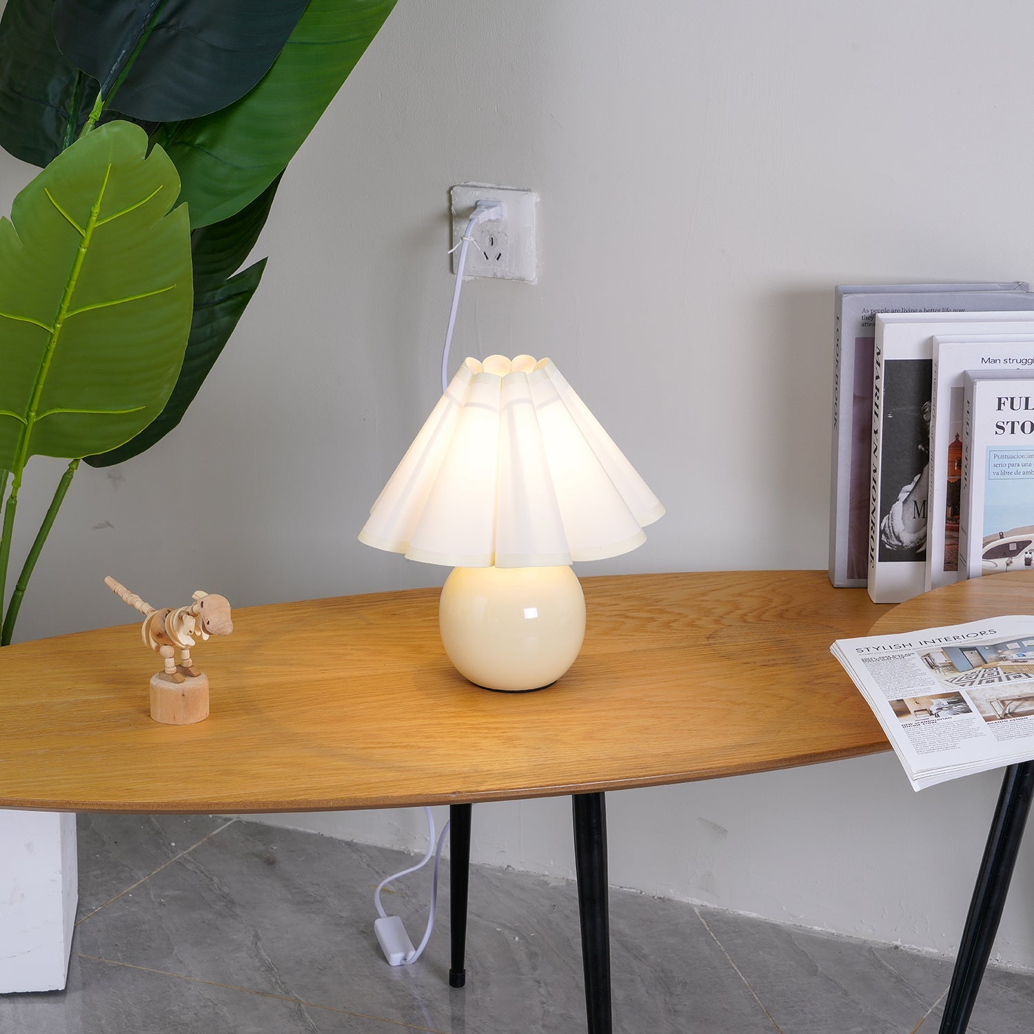 Pleated Table Lamp - Vintage Linen Shade & Ceramic Base, 11 8